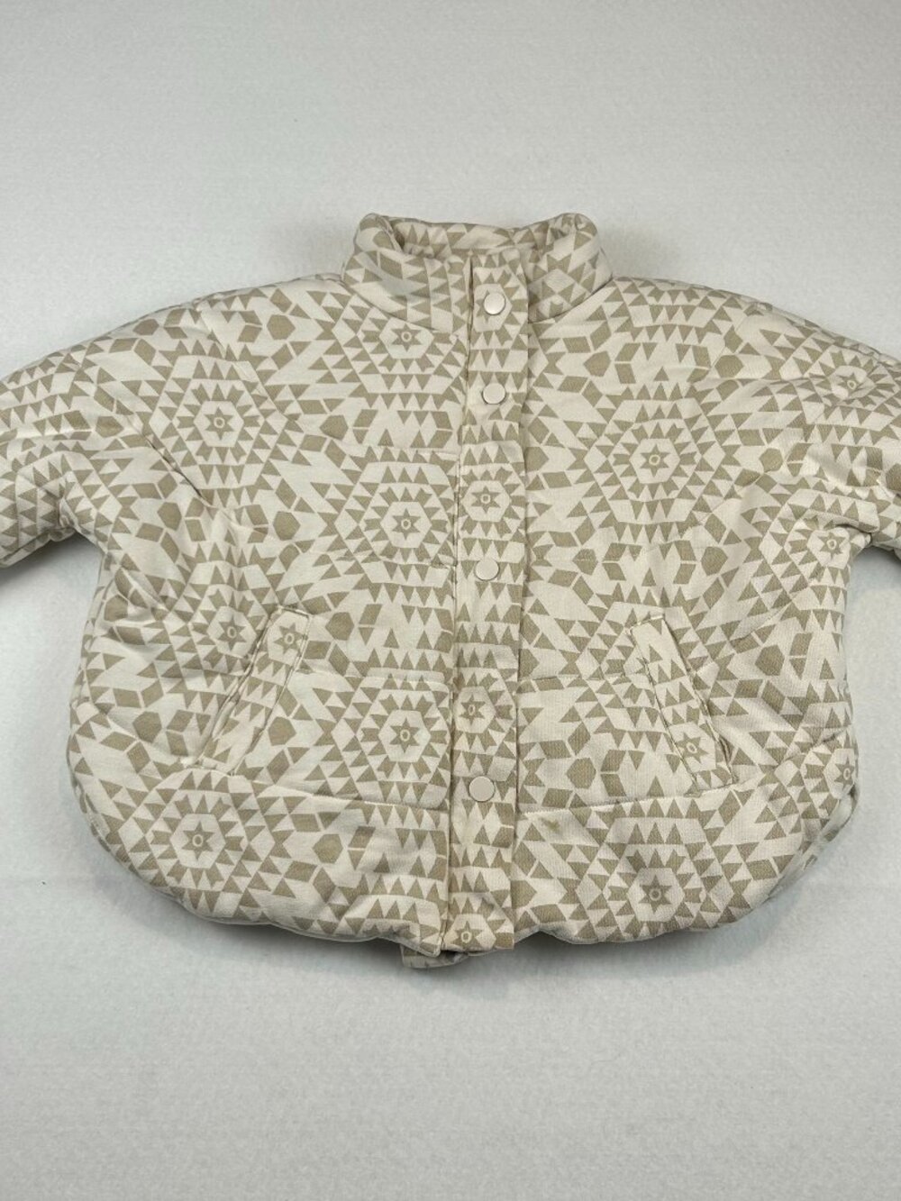 TEA | Azulejo Quilted Cotton Snow Coat White with Beige Snow Flake M 6/7